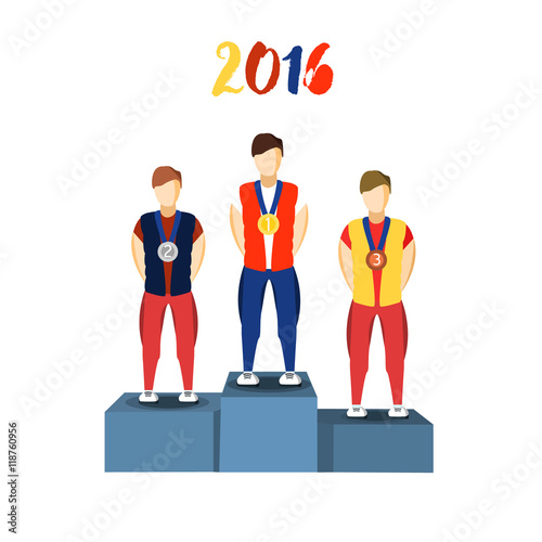 Athletics Winner Podium Athletes. Sports  Image. Brazil Summer Games Athlete . olympics Brasil 2016 Icon.     Vector 