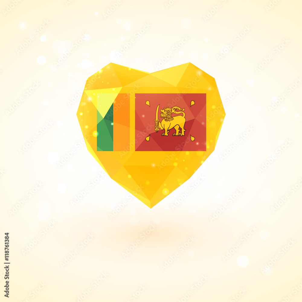 Flag of Sri Lanka in shape diamond glass heart. Triangulation style Flag of Sri Lanka in shape diamond glass heart. Triangulation style