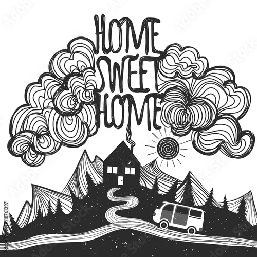 Obraz Wektor inspirujący plakat z góry, dom, samochód i cytat