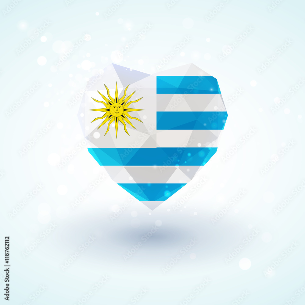 Fototapeta premium Flag of Uruguay in shape diamond glass heart. Triangulation style
