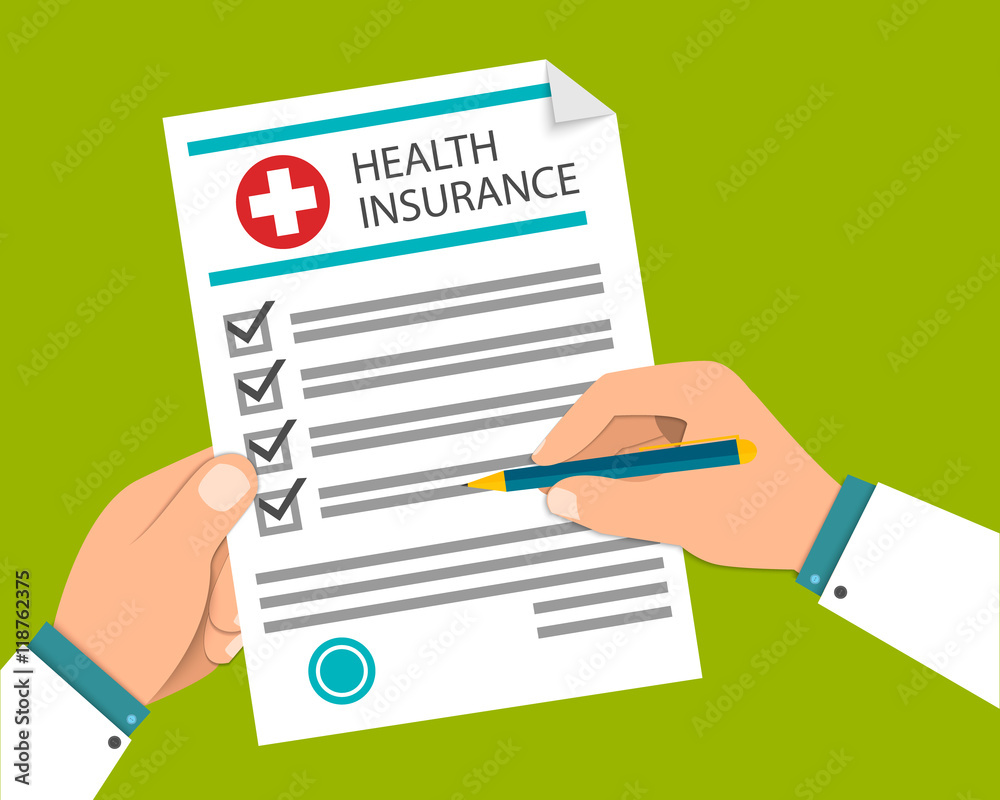 Hands with pen and medical clipboard. Clinical record, medical report, survey, insurance paper, patient case flat concept. Vector illustration Hands with pen and medical clipboard. Clinical record, medical report, survey, insurance paper, patient case flat concept. Vector illustration