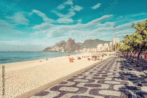 Mosaic sidewalk on Ipanema Beach in Rio De Janeiro, Brazil