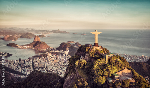 Aerial panorama of Botafogo Bay and Sugar Loaf Mountain, Rio De