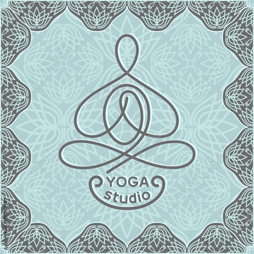 yoga lotus position on the decorative background line drawing ve
