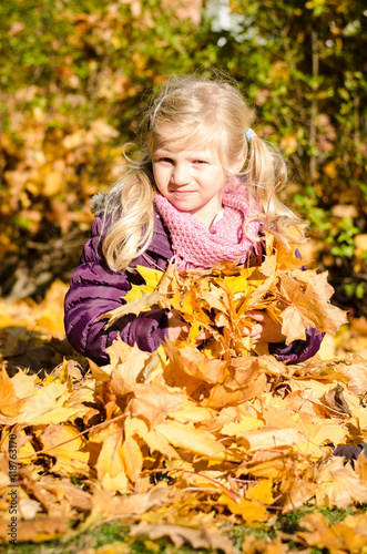 lovely blond girl in autumn park