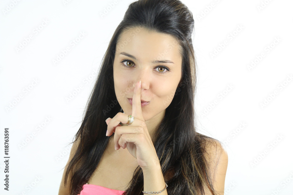beautiful woman doing shh with her finger beautiful woman doing shh with her finger