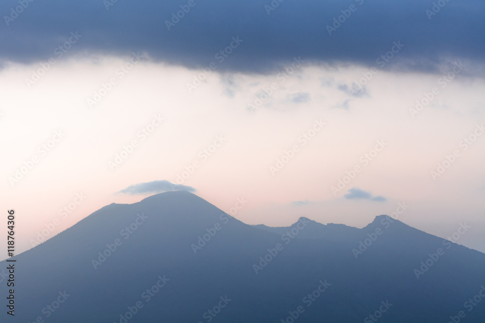 Panoramic view with mount Vesuvius. Mount Vesuvius silhouette an