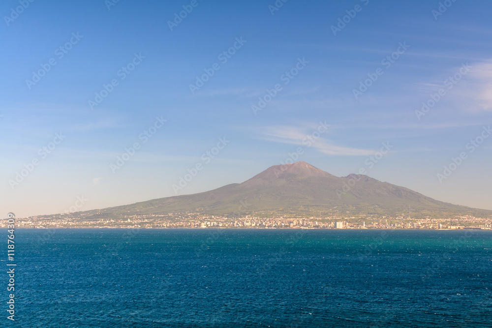 Panoramic view with sea and mount Vesuvius. Napoli (Naples) and