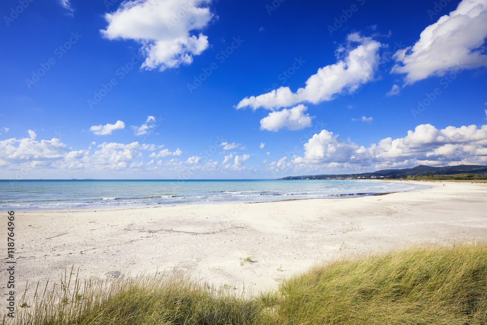 Rosignano Vada white sand beach and coast. Tuscany, Italy