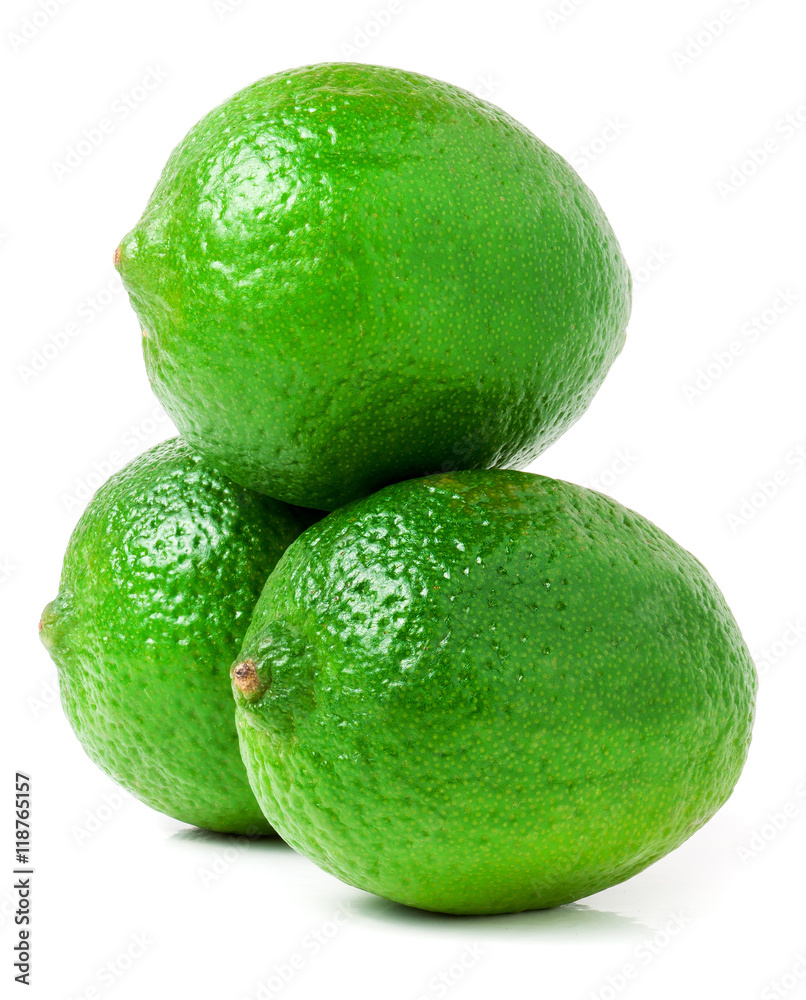 three lime isolated on white background close up three lime isolated on white background close up