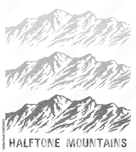 Halftone mountain range set.