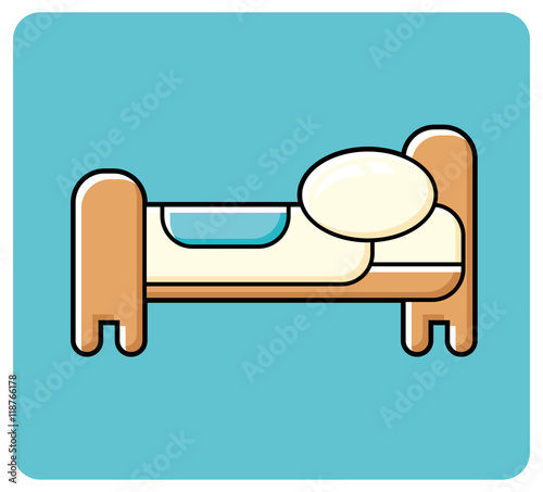 Bed icon on a blue background.