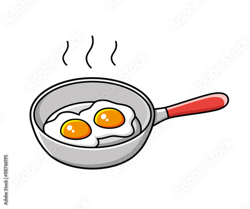 Fried eggs in a frying pan.