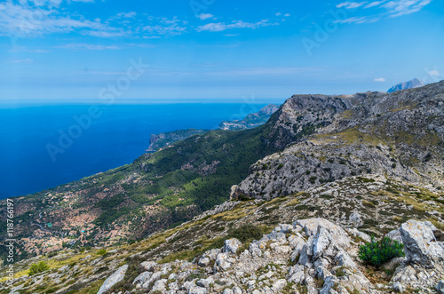 Panorama of Deia from the Tramuntana mountains, Baleares, Spain
