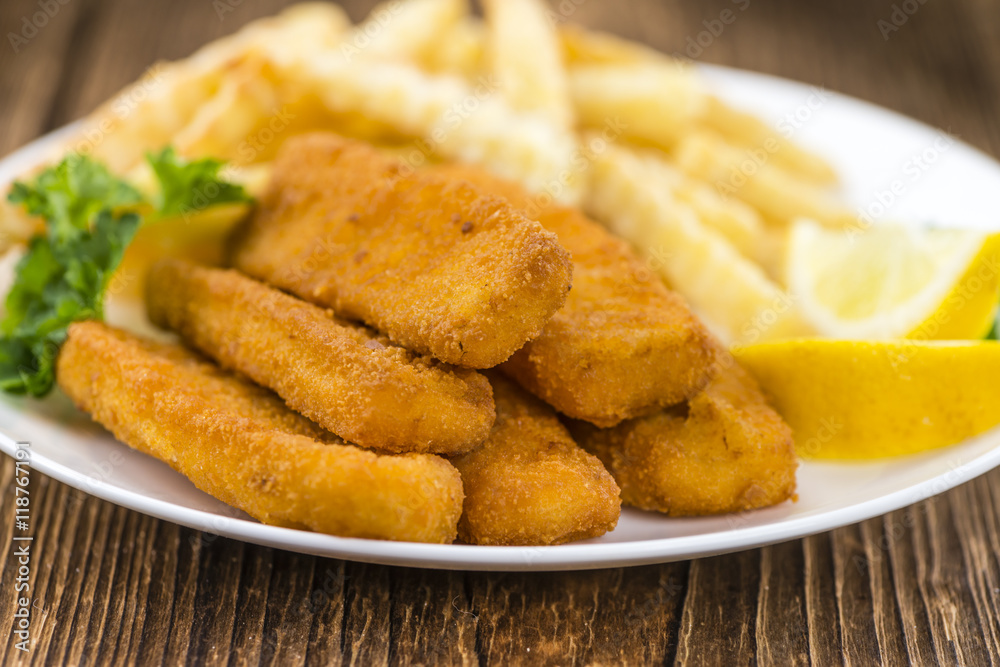 Portion of Fish Fingers (selective focus)