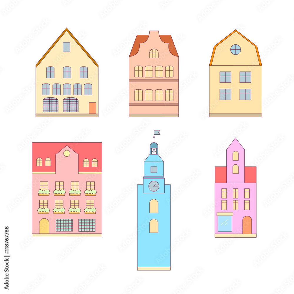 Thin line flat design of houses Thin line flat design of houses