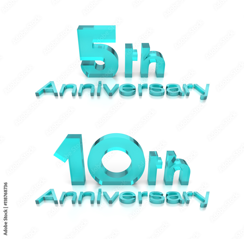 3D Rendering of 5th and 10th Anniversary, Text in English Language