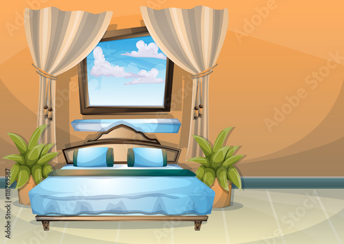 cartoon vector illustration interior bedroom with separated layers