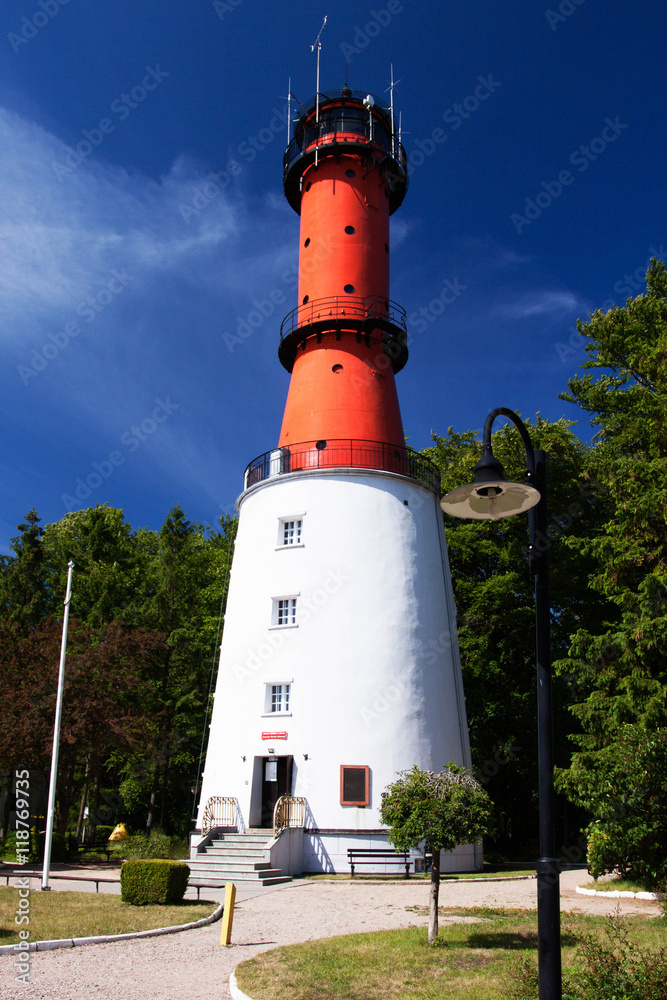 Red and white Wladyslawowo lighthouse