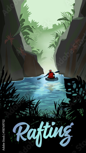 Man Kayaking On Mountain River
