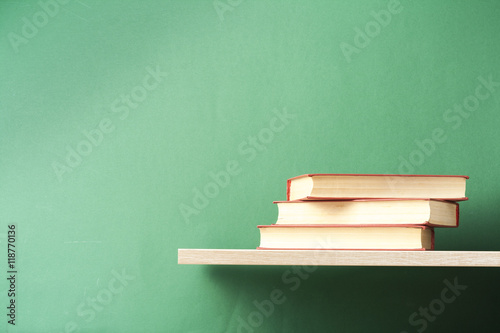 Stack of colorful books. Education background. Back to school. Copy space for text.