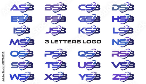 3 letters modern swoosh logo ASB, BSB, CSB, DSB, ESB, FSB, GSB, HSB, ISB, JSB, KSB, LSB, MSB, NSB, OSB, PSB, QSB, RSB, SSB, TSB, USB, VSB, WSB, XSB, YSB, ZSB photo