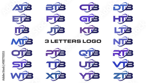 3 letters modern swoosh logo ATB, BTB, CTB, DTB, ETB, FTB, GTB, HTB, ITB, JTB, KTB, LTB, MTB, NTB, OTB, PTB, QTB, RTB, STB, TTB, UTB, VTB, WTB, XTB, YTB, ZTB photo