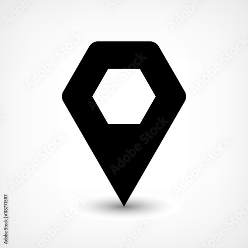 Black map pin flat location sign hexagon icon