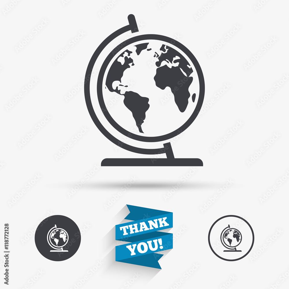 Globe sign icon. World map geography symbol. Globe sign icon. World map geography symbol.