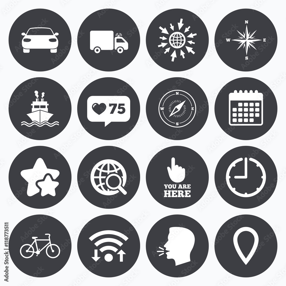 Fototapeta premium Navigation, gps icons. Windrose, compass signs.
