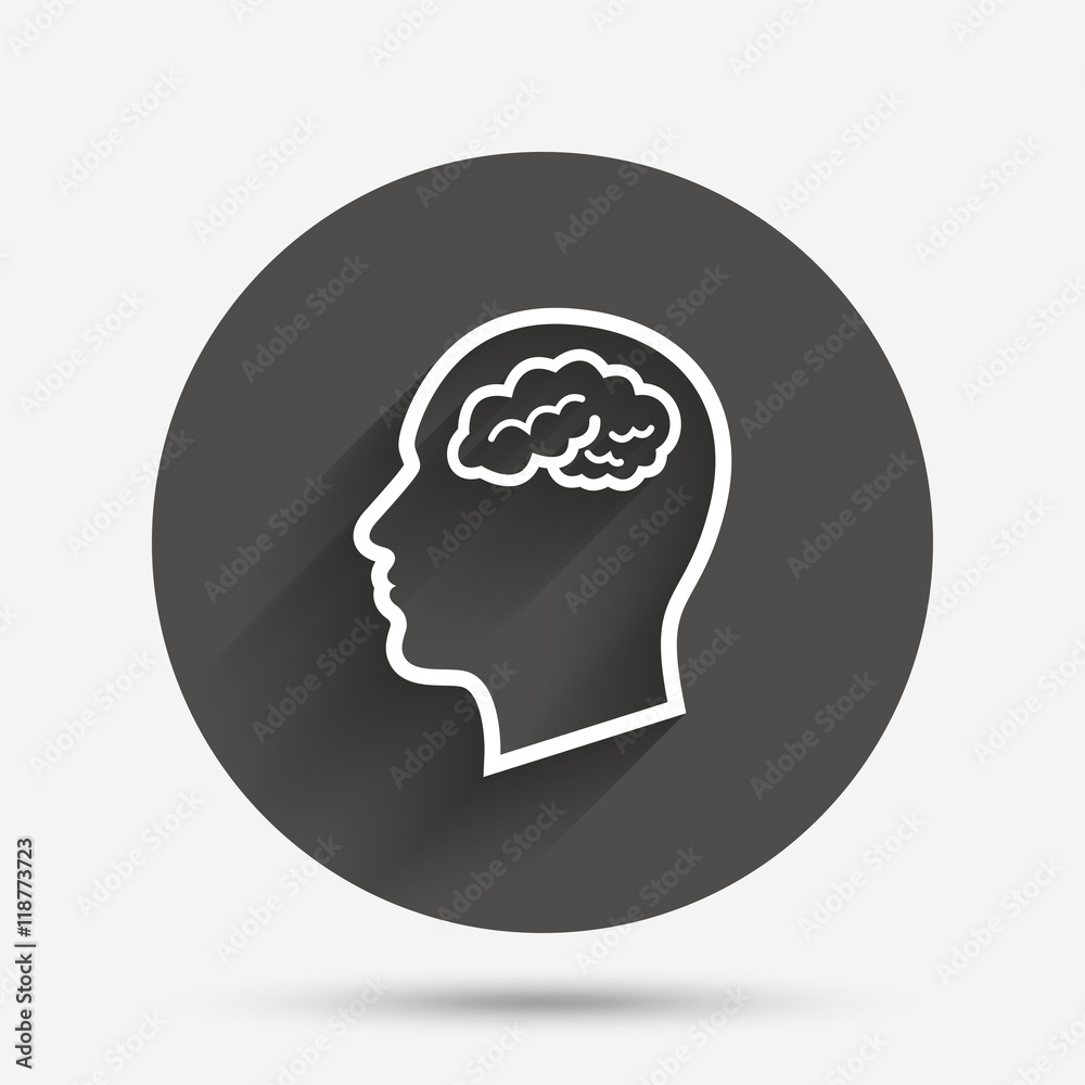 Head with brain sign icon. Male human head.