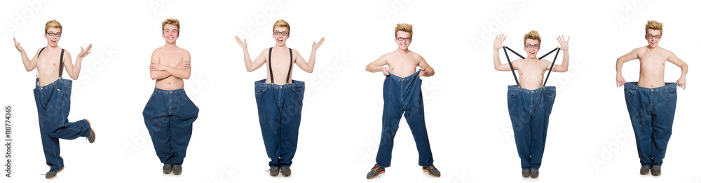Funny man with trousers isolated on white Funny man with trousers isolated on white