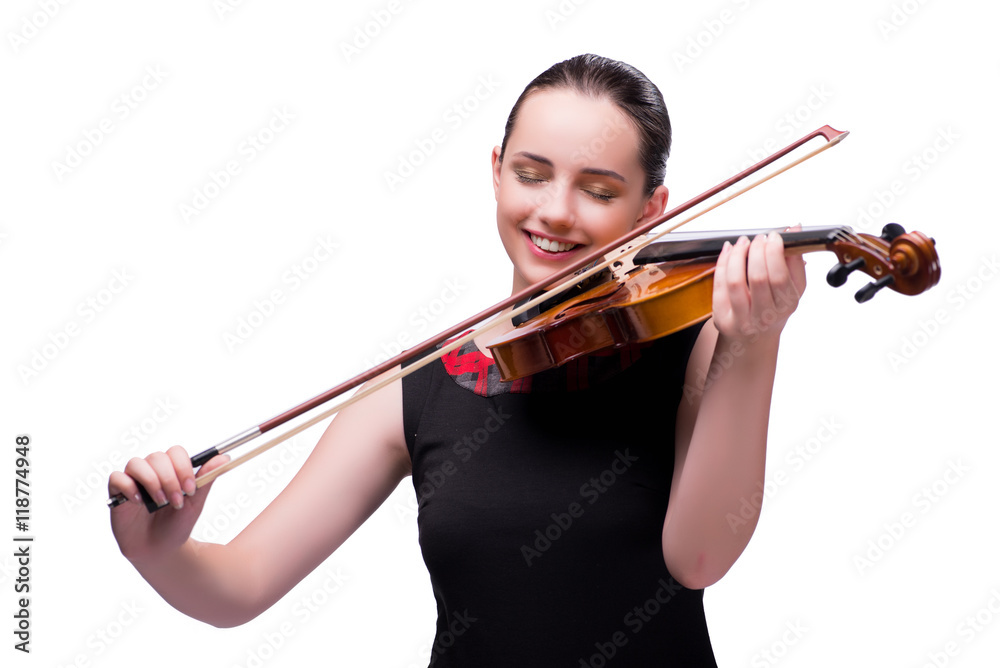 Elegant young violin player isolated on white Elegant young violin player isolated on white