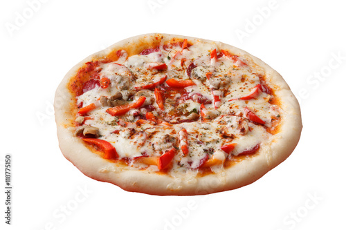 tasty Italian pizza with cheese and salami