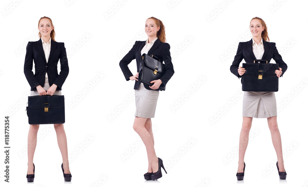 Businesswoman with briefcase isolated on white Businesswoman with briefcase isolated on white