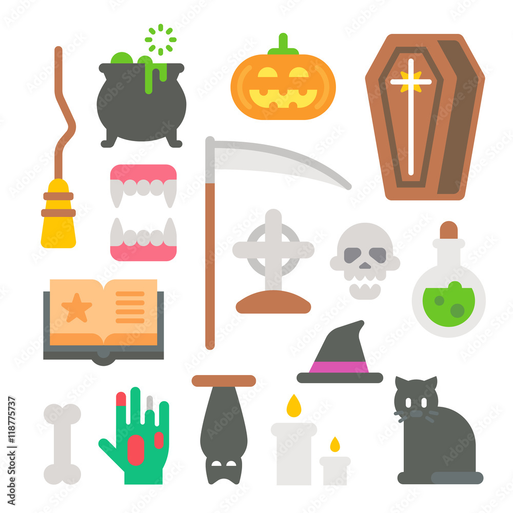 Flat design Halloween items set Flat design Halloween items set