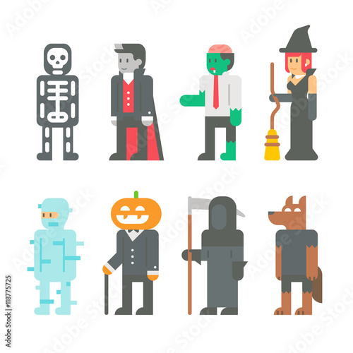 Flat design Halloween people set