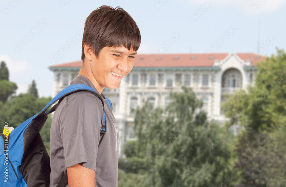 student boy ready to school