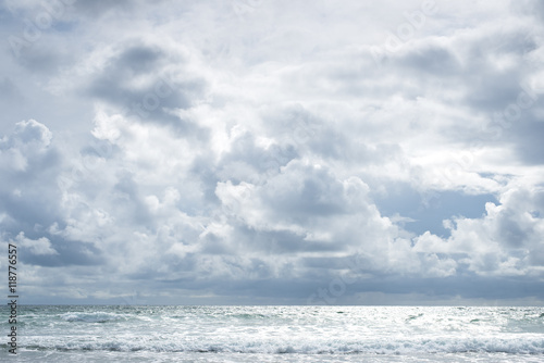 cloudy day at Canon Beach in Oregon Coast, dramatic scenery, horizontal © misszin