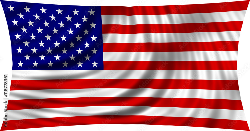 Flag of USA waving in wind isolated on white Flag of USA waving in wind isolated on white