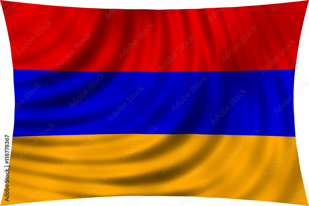 Naklejka premium Flag of Armenia waving in wind isolated on white