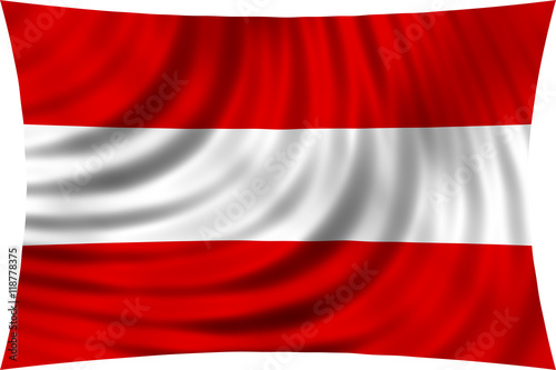 Flag of Austria waving in wind isolated on white