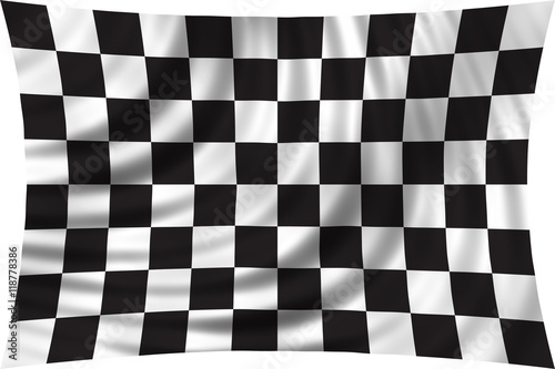 Checkered racing flag waving isolated on white