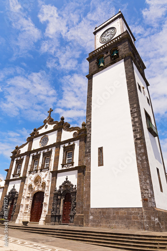 Church of Saint Sebastian  Igreja Matriz de Sao Sebastiao  in Ponta Delgada  Sao Miguel  Azores  Portugal. Main church of Azores capital under high skies on sunny summer afternoon.