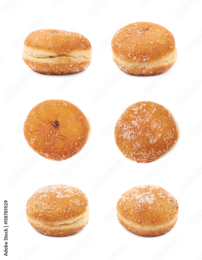 Jam filled doughnut isolated