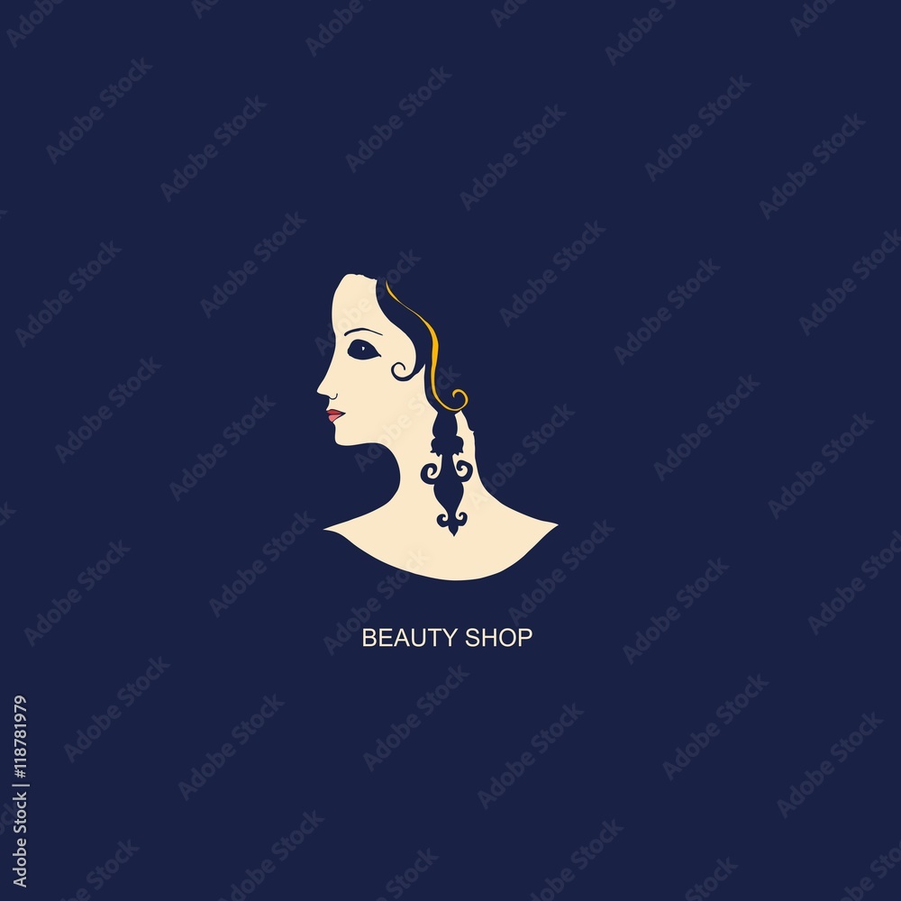 Beautiful girl in profile. Logo for beauty shop or spa salon, cosmetics, fashion themes. Vector illustration. Beautiful girl in profile. Logo for beauty shop or spa salon, cosmetics, fashion themes. Vector illustration.