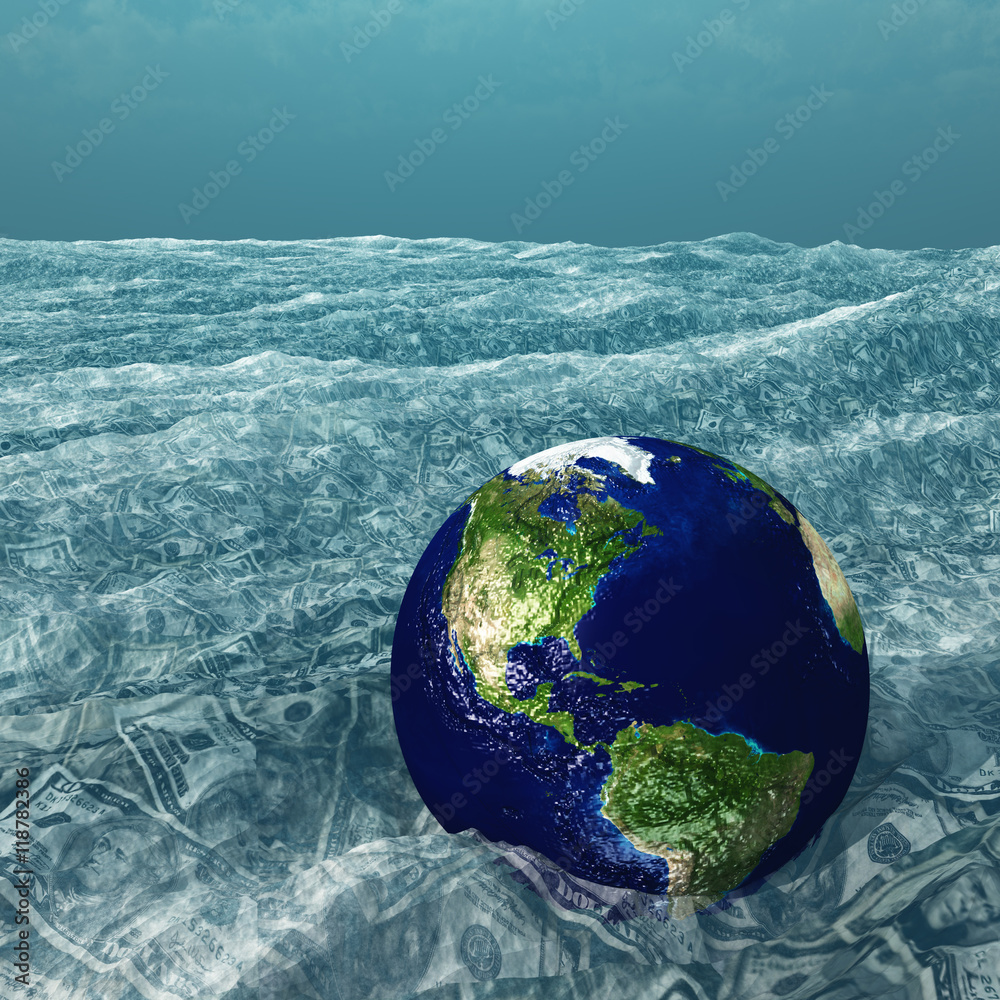 Fototapeta premium Earth floats in US Currency sea Elements of this image furnished by NASA