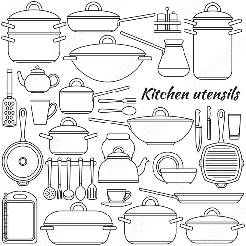 Kitchen utensils colorful icons set. Vector illustration.