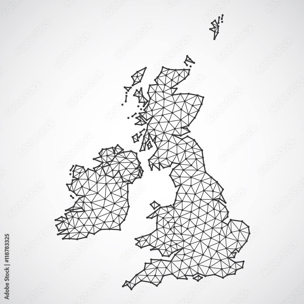 Uk Map Polygon File Polygonal british islands maps. Map of United kingdom and ireland in ...