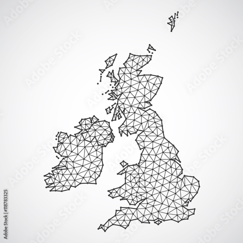 Polygonal british islands maps. Map of United kingdom and ireland in low poly style. Country map in geometric style for your infographics